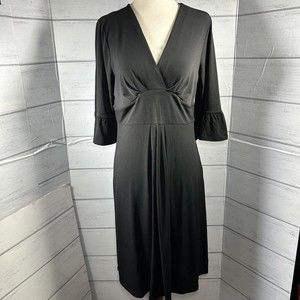 Ann Taylor LOFT Black Sheath Dress Bell Sleeve Stretch Polyester Size 8 $69